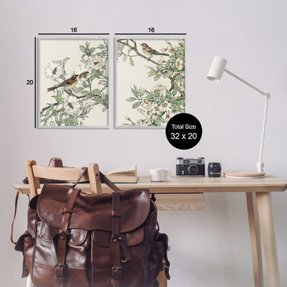 Stupell Classic Sparrow on Blossoms, set di 2 pezzi con cornice Giclée, design di Nan