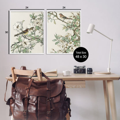Stupell Classic Sparrow on Blossoms, set di 2 pezzi con cornice Giclée, design di Nan