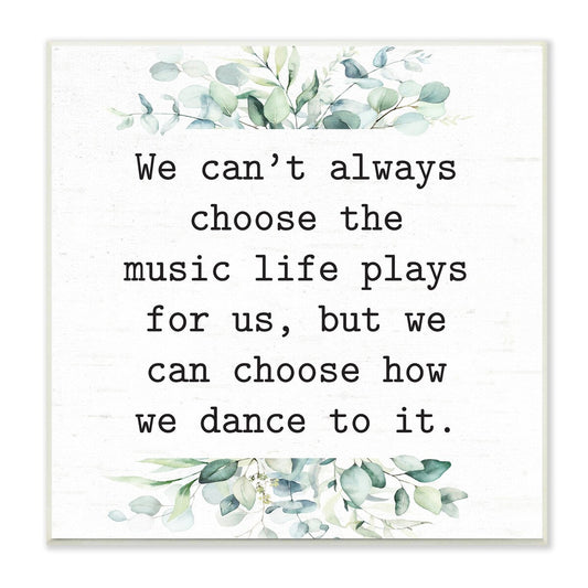 Stupell - Citazione ispiratrice sulla vita musicale, composizione botanica mista, decorazione da parete in legno, design di Lettered and Lined - Bianco