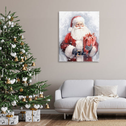 Stupell Babbo Natale con regalo rosso, tela da parete, design di Ramona Murdock
