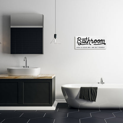 Stupell Seat Yourself, cartello da bagno minimalista, arte murale su tela bianca e nera
