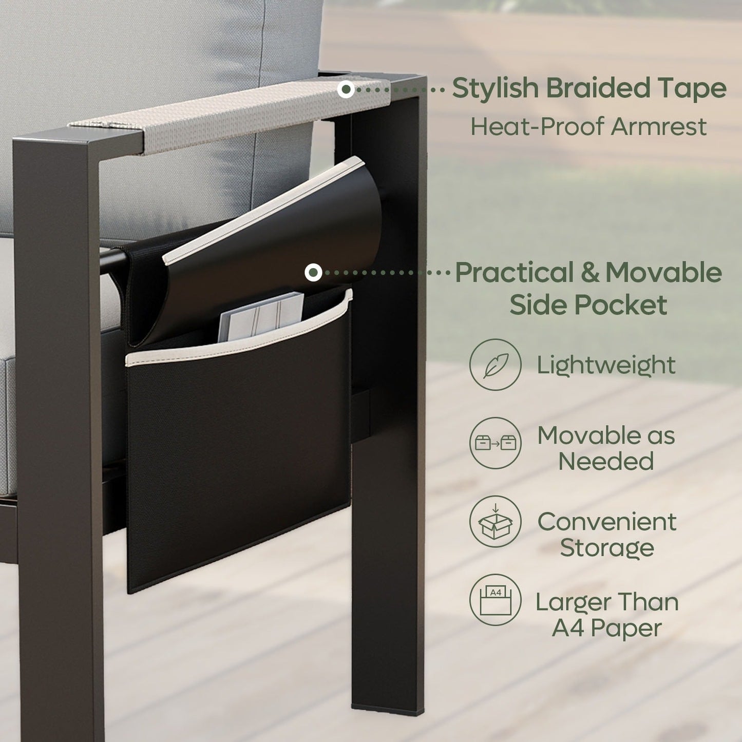 Set da conversazione per patio in alluminio da 4 pezzi per 4 persone con cuscini, tavolino da caffè a LED e divanetto