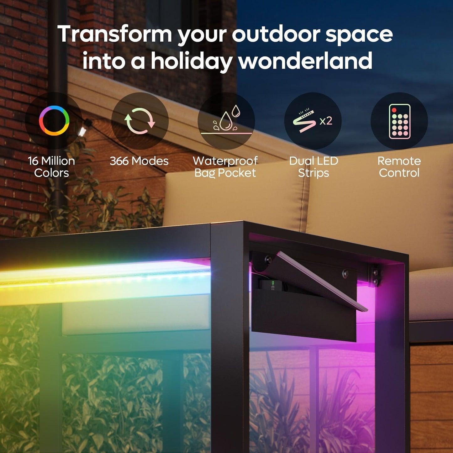 Set da conversazione per patio in alluminio da 4 pezzi per 4 persone con cuscini, tavolino da caffè a LED e divanetto