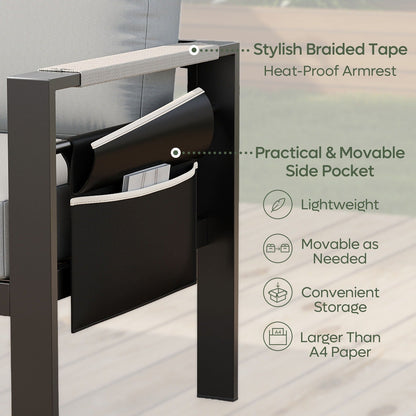 Set da conversazione per patio in alluminio da 4 pezzi e 5 posti con cuscini, tavolino da caffè a LED e divano