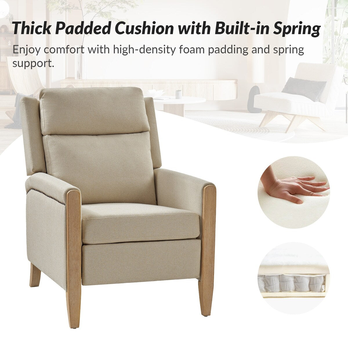 Poltrona reclinabile manuale Suares Transitional Nailhead con gambe in legno massello, set da 2 di HULALA HOME