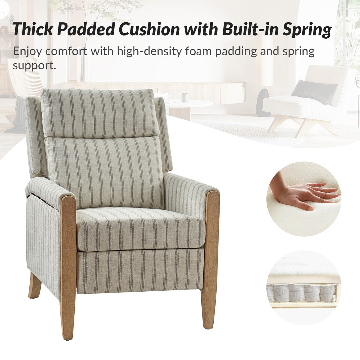 Poltrona reclinabile manuale Suares Transitional Nailhead con gambe in legno massello, set da 2 di HULALA HOME