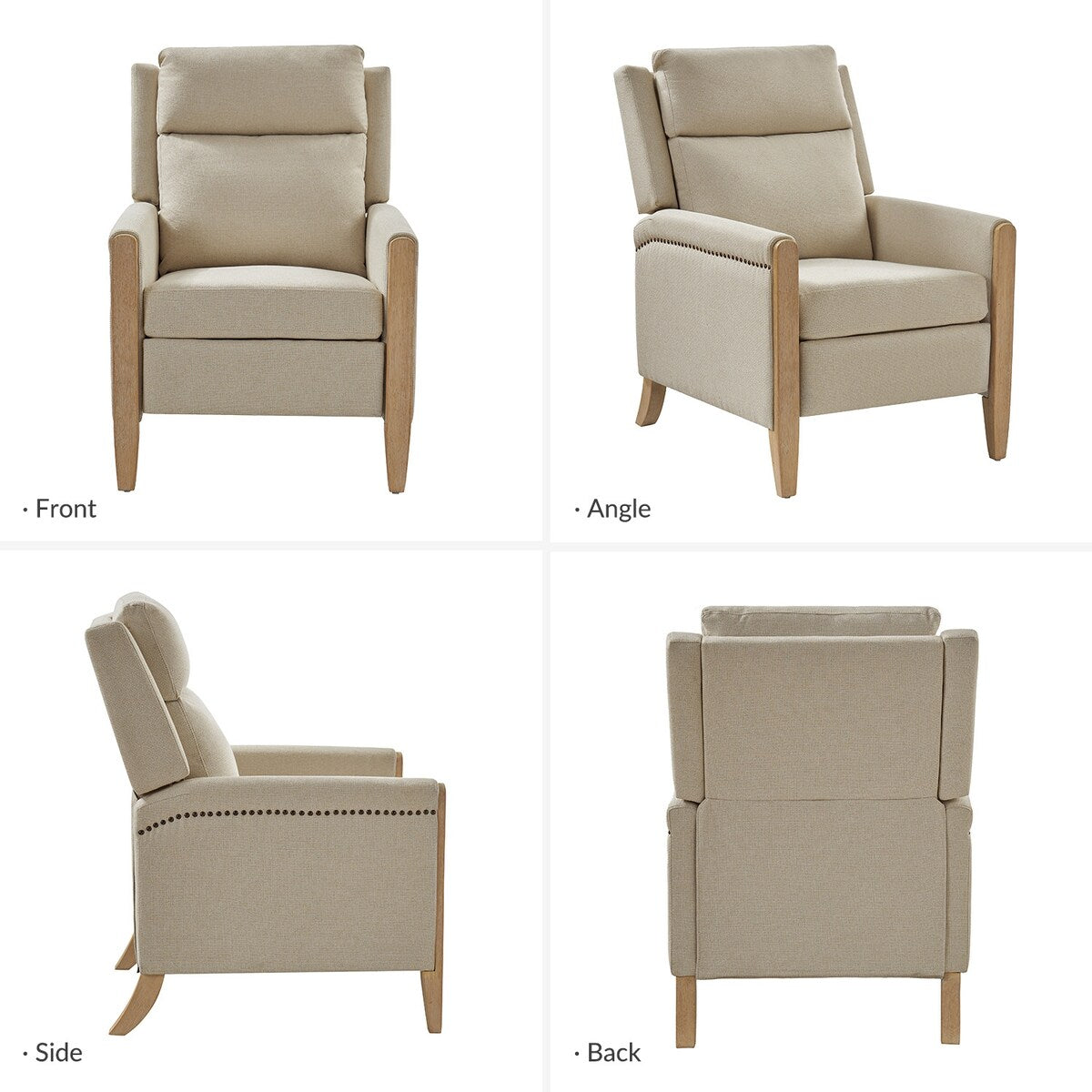 Poltrona reclinabile manuale Suares Transitional Nailhead con gambe in legno massello, set da 2 di HULALA HOME