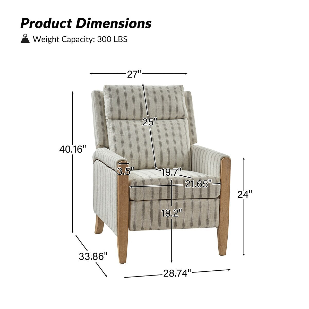 Poltrona reclinabile manuale Suares Transitional Nailhead con gambe in legno massello, set da 2 di HULALA HOME