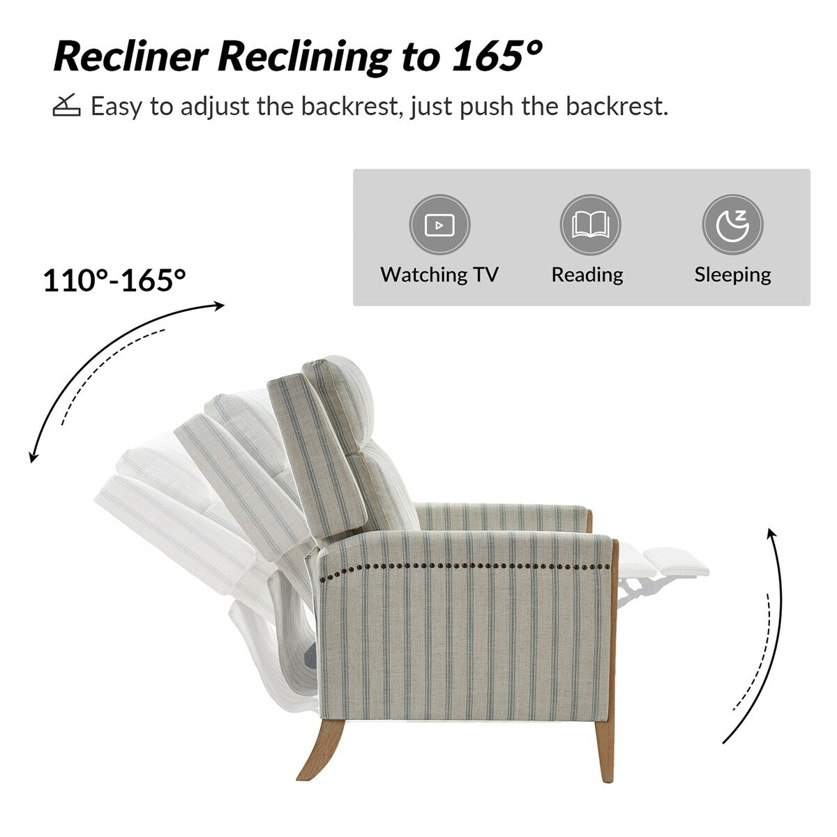 Poltrona reclinabile manuale Suares Transitional Nailhead con gambe in legno massello, set da 2 di HULALA HOME