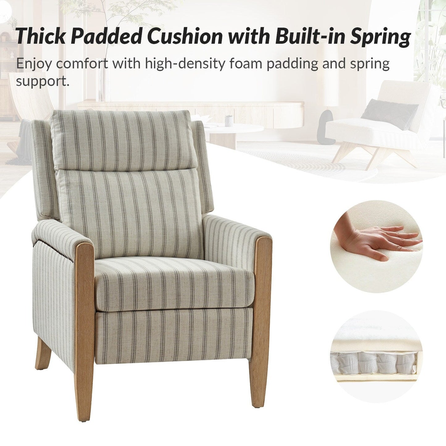 Poltrona reclinabile manuale Suares Transitional Nailhead con gambe in legno massello di HULALA HOME