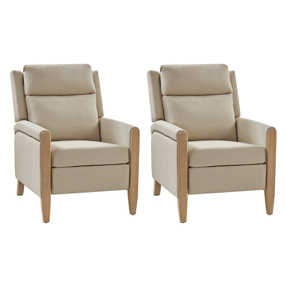Poltrona reclinabile manuale Suares Transitional Nailhead con gambe in legno massello, set da 2 di HULALA HOME