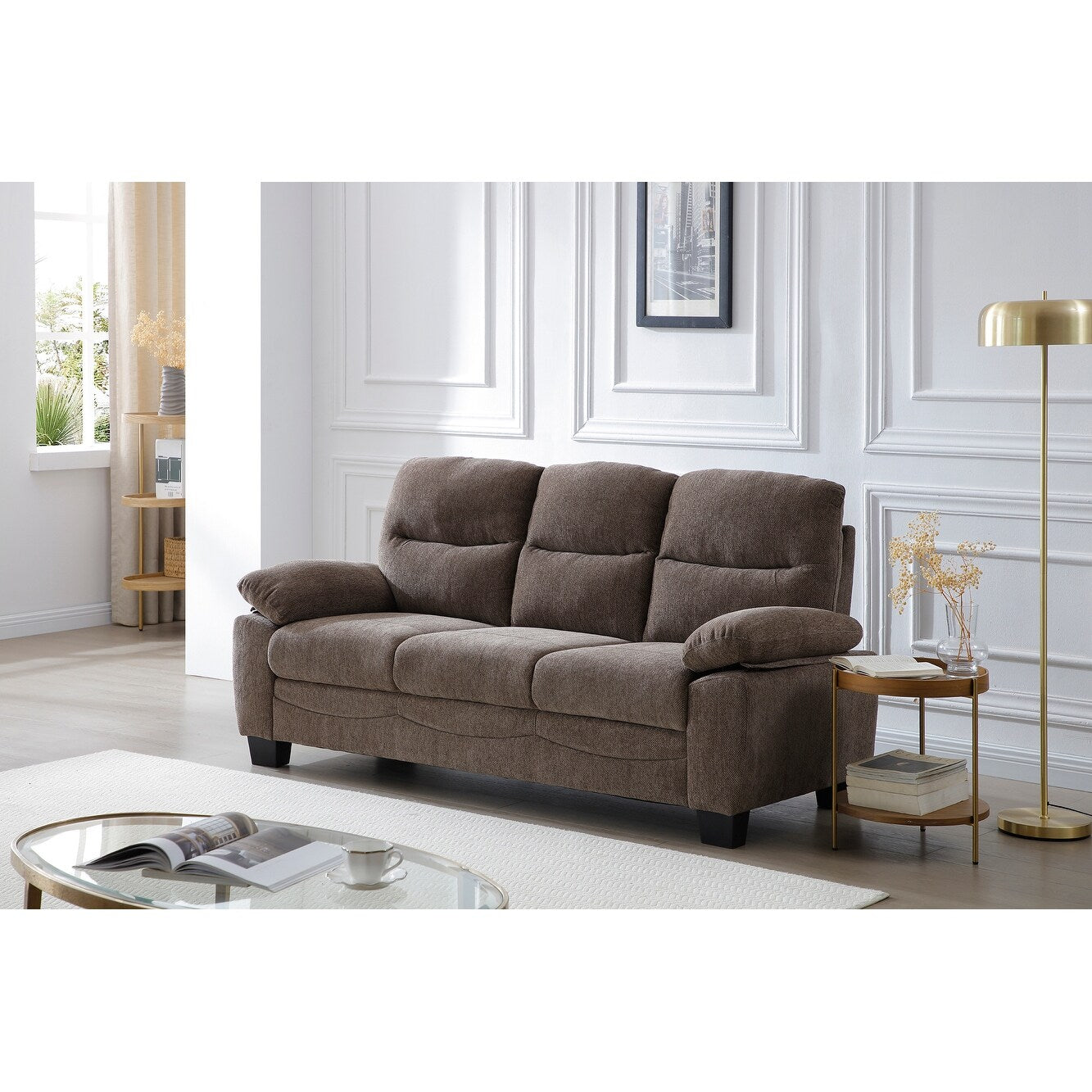 Divano dritto in poliestere con braccioli e cuscino Summerton da 78 pollici