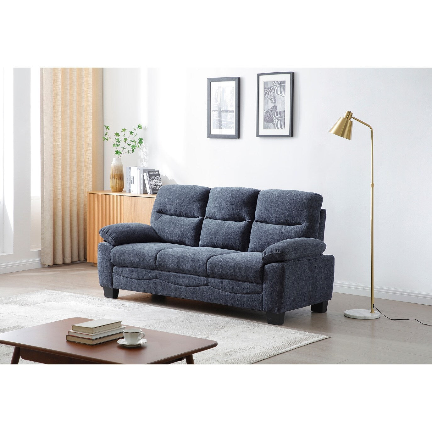 Divano dritto in poliestere con braccioli e cuscino Summerton da 78 pollici