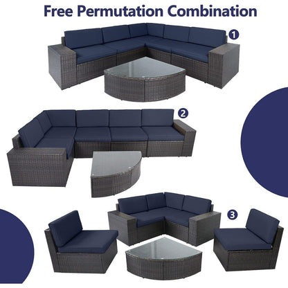 Set di divani componibili in rattan marrone da 6 pezzi Suncrown per esterni con tavolo