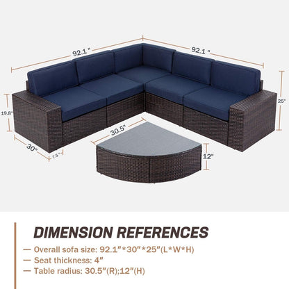 Set di divani componibili in rattan marrone da 6 pezzi Suncrown per esterni con tavolo
