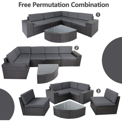 Set di divani componibili in rattan marrone da 6 pezzi Suncrown per esterni con tavolo