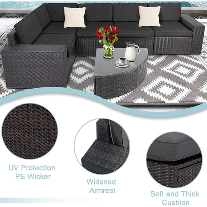 Set di divani componibili in rattan marrone da 6 pezzi Suncrown per esterni con tavolo
