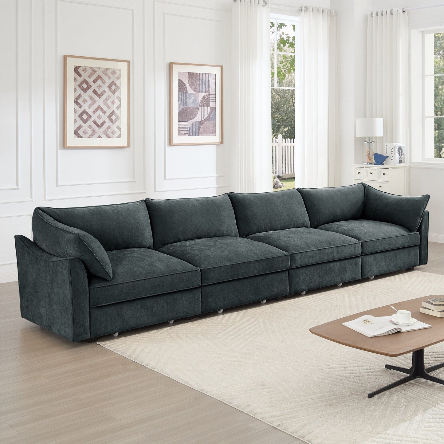 Divano a 4 posti super grande, largo e profondo, con cassetto estraibile sotto ogni seduta