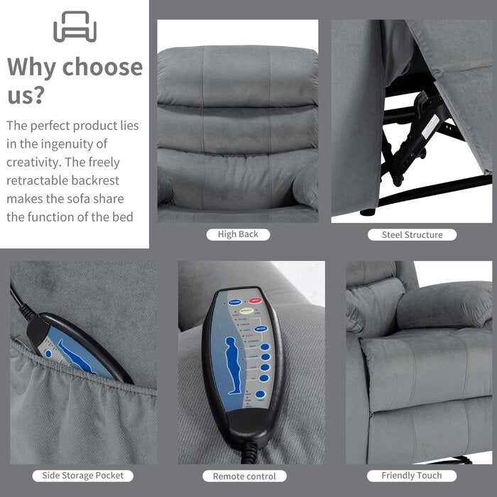 Poltrona reclinabile manuale super morbida, riscaldata e massaggiante