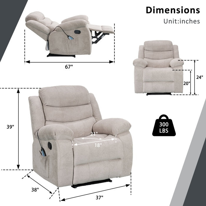 Poltrona reclinabile manuale super morbida, riscaldata e massaggiante