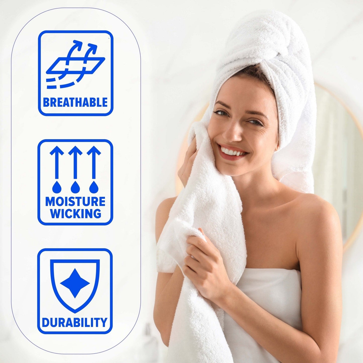 Set di 10 asciugamani in cotone ad asciugatura rapida, tinta unita e marmorizzati