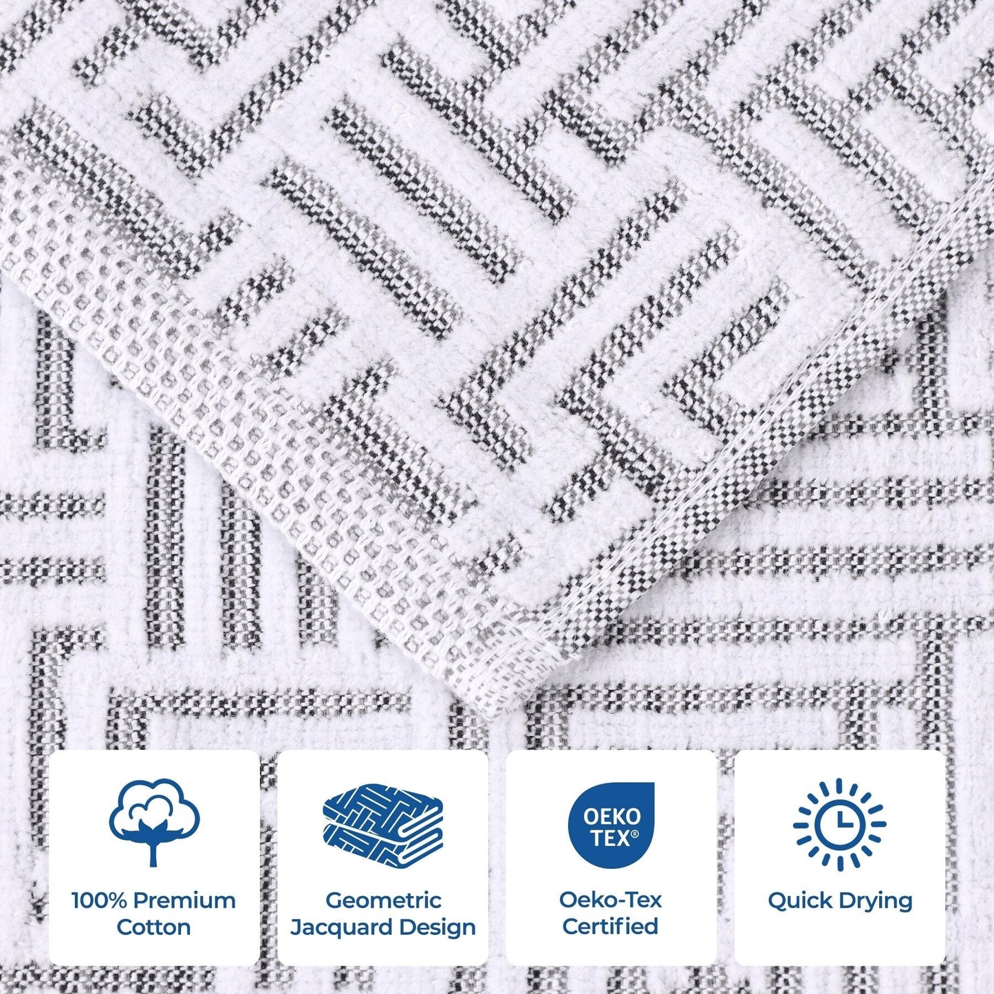Set di asciugamani da bagno 3 pezzi in morbido jacquard moderno di cotone Jasper di qualità superiore