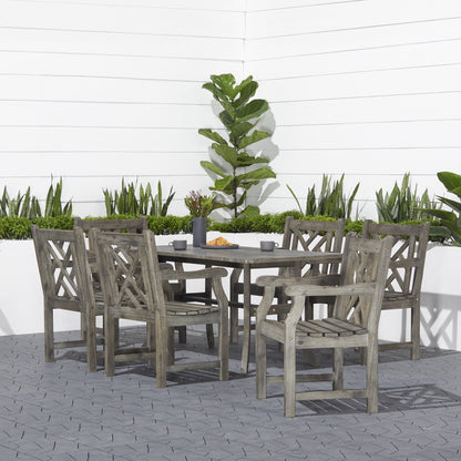 Set da pranzo per esterni con tavolo rettangolare e poltrona Surfside Hardwood da 7 pezzi di Havenside Home