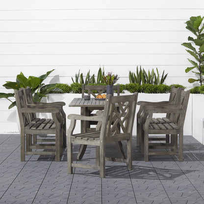 Set da pranzo per esterni con tavolo rettangolare e poltrona Surfside Hardwood da 7 pezzi di Havenside Home