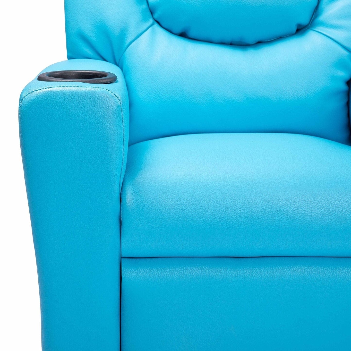 Poltrona reclinabile in PVC per bambini con funzione di reclinazione push-back, portabicchieri e comodo poggiapiedi