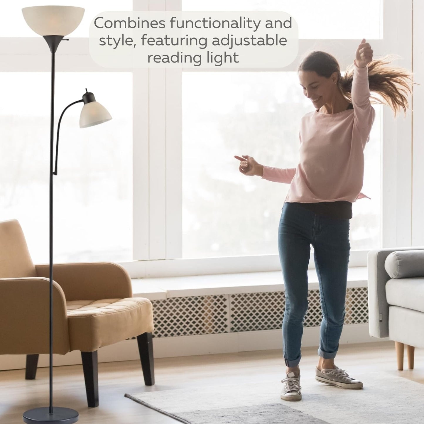 Lampada da terra bianca LIGHTACCENTS con paralume conico bianco opalino – Lampade da terra, lampade da terra a torcia per soggiorno, camera da letto...