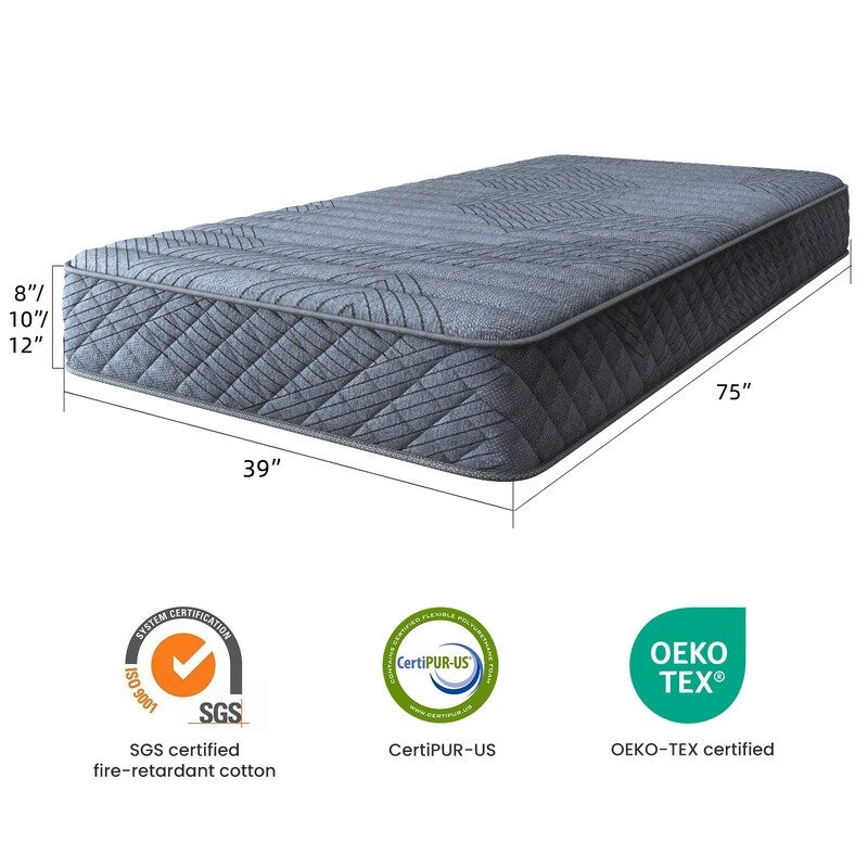 Materasso ibrido SweDrea Twin Size da 8 pollici - Sottile, traspirante e di supporto per alleviare la pressione in dormitori e appartamenti