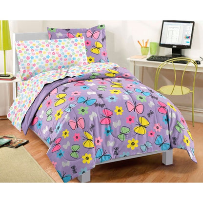 Dream Factory Sweet Butterfly - Set letto in sacco a pelo da 7 pezzi con lenzuola