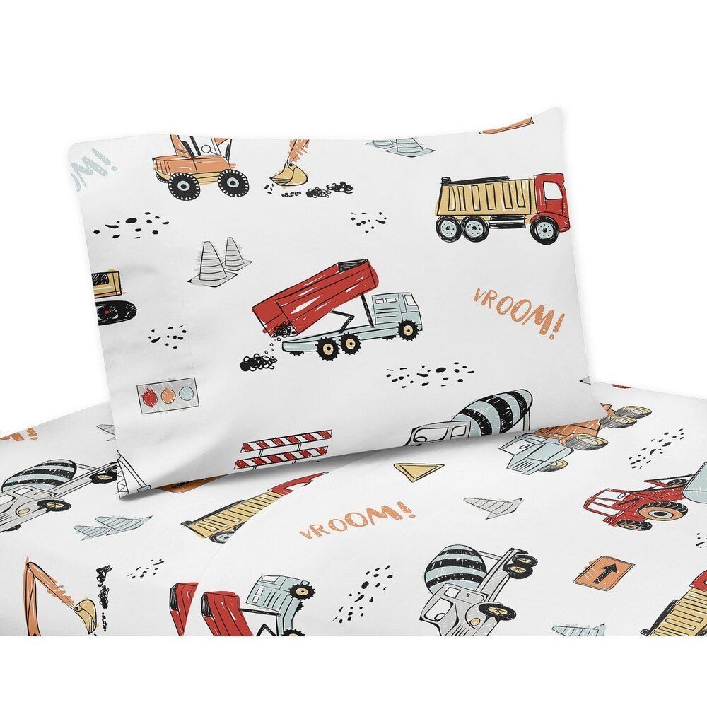 Sweet Jojo Designs Construction Truck Collection - Set di lenzuola doppie da 3 pezzi - Grigio, Giallo, Arancione, Rosso e Blu