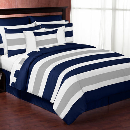 Set copripiumino matrimoniale/queen size a righe blu navy e grigie Sweet Jojo Designs, 3 pezzi