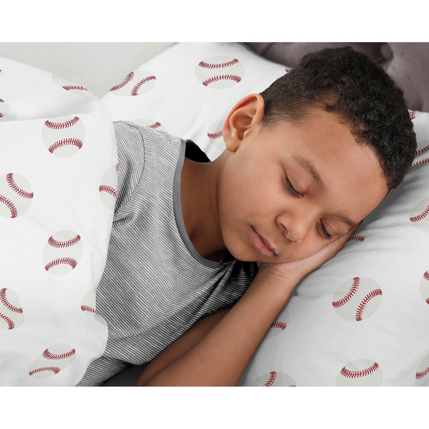 Set copripiumino per bambini Sweet Jojo Designs, 3 pezzi, per letto matrimoniale/matrimoniale, con toppa da baseball rossa, bianca e blu, collezione sportiva