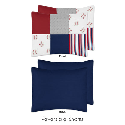 Set copripiumino per bambini Sweet Jojo Designs, 3 pezzi, per letto matrimoniale/matrimoniale, con toppa da baseball rossa, bianca e blu, collezione sportiva
