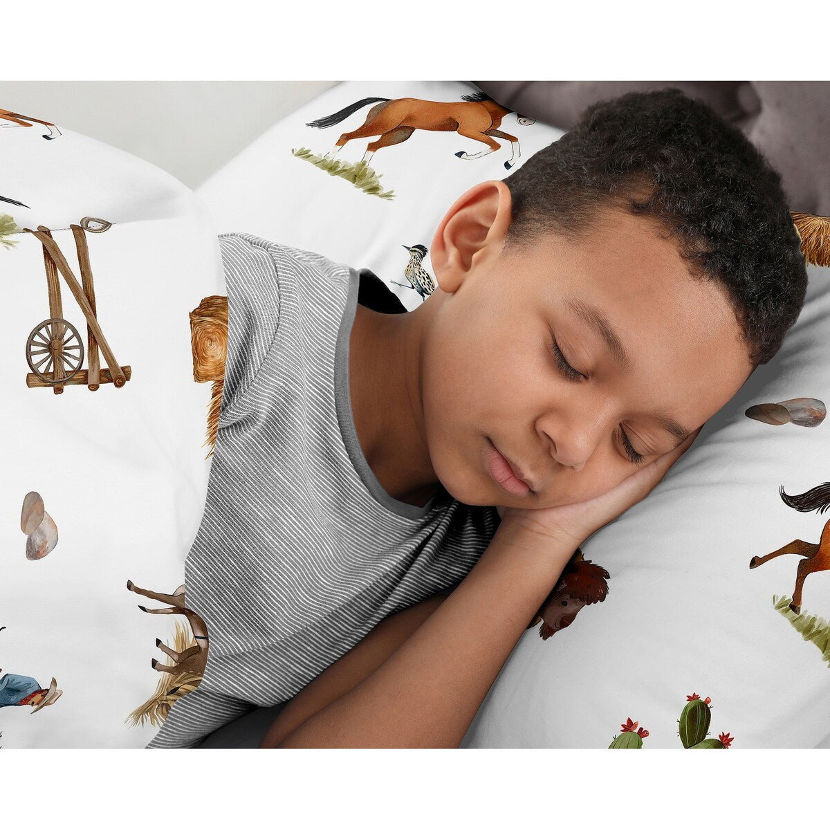 Sweet Jojo Designs Western Cowboy Boy Set di lenzuola per letto matrimoniale da 4 pezzi con motivo Wild West Southern Charm Country South Horse Steer Cow Farm Animal