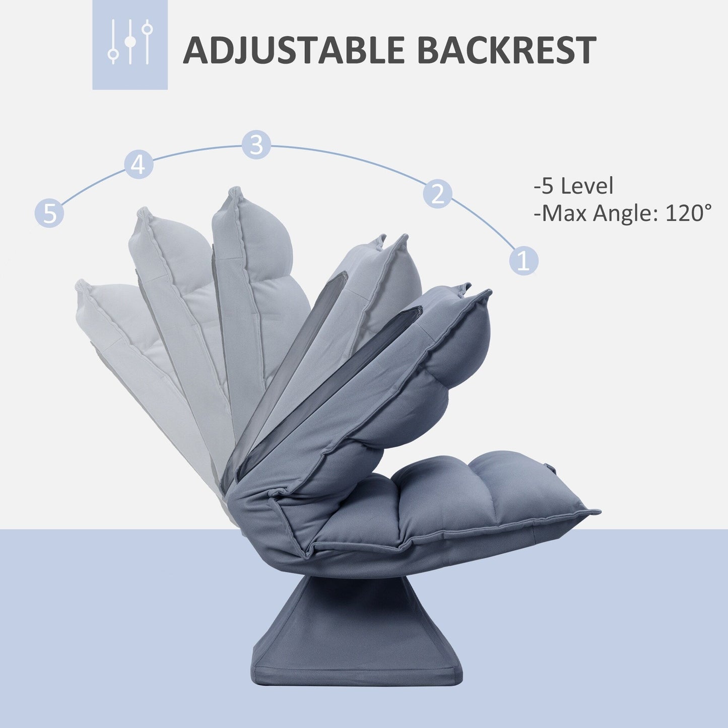 Sedia girevole da pavimento, sedia reclinabile con schienale imbottito, sedia da gioco in microfibra, poltrona senza braccioli con schienale regolabile