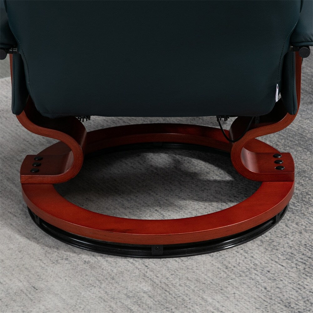 Poltrona reclinabile girevole manuale in pelle con braccioli e poggiapiedi estensibile