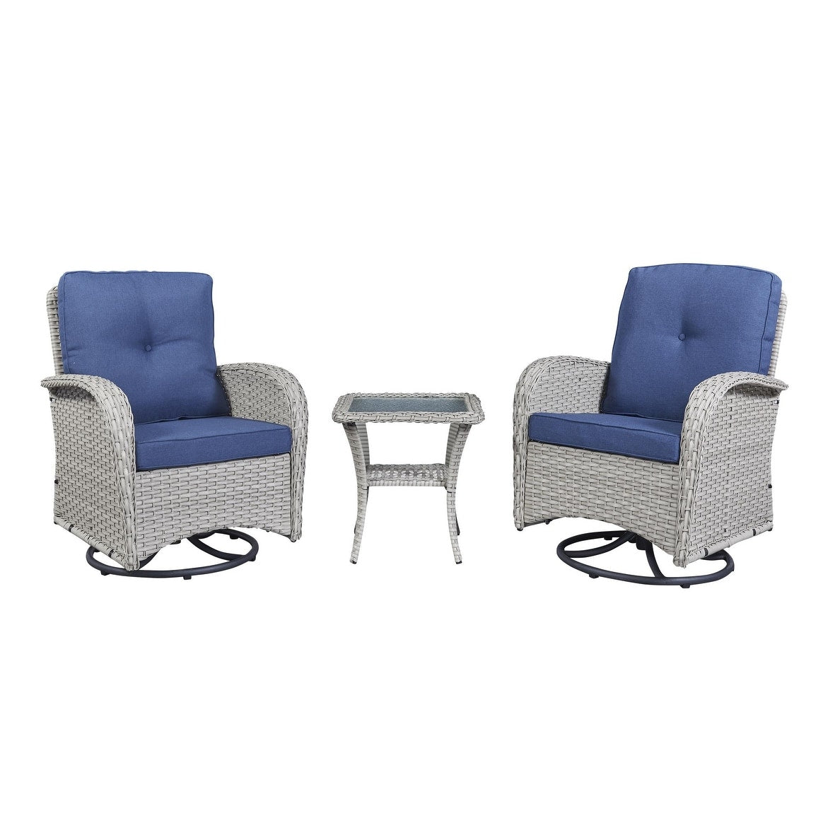 Set di mobili da esterno da 3 pezzi con sedia girevole e tavolo da giardino Gymojoy