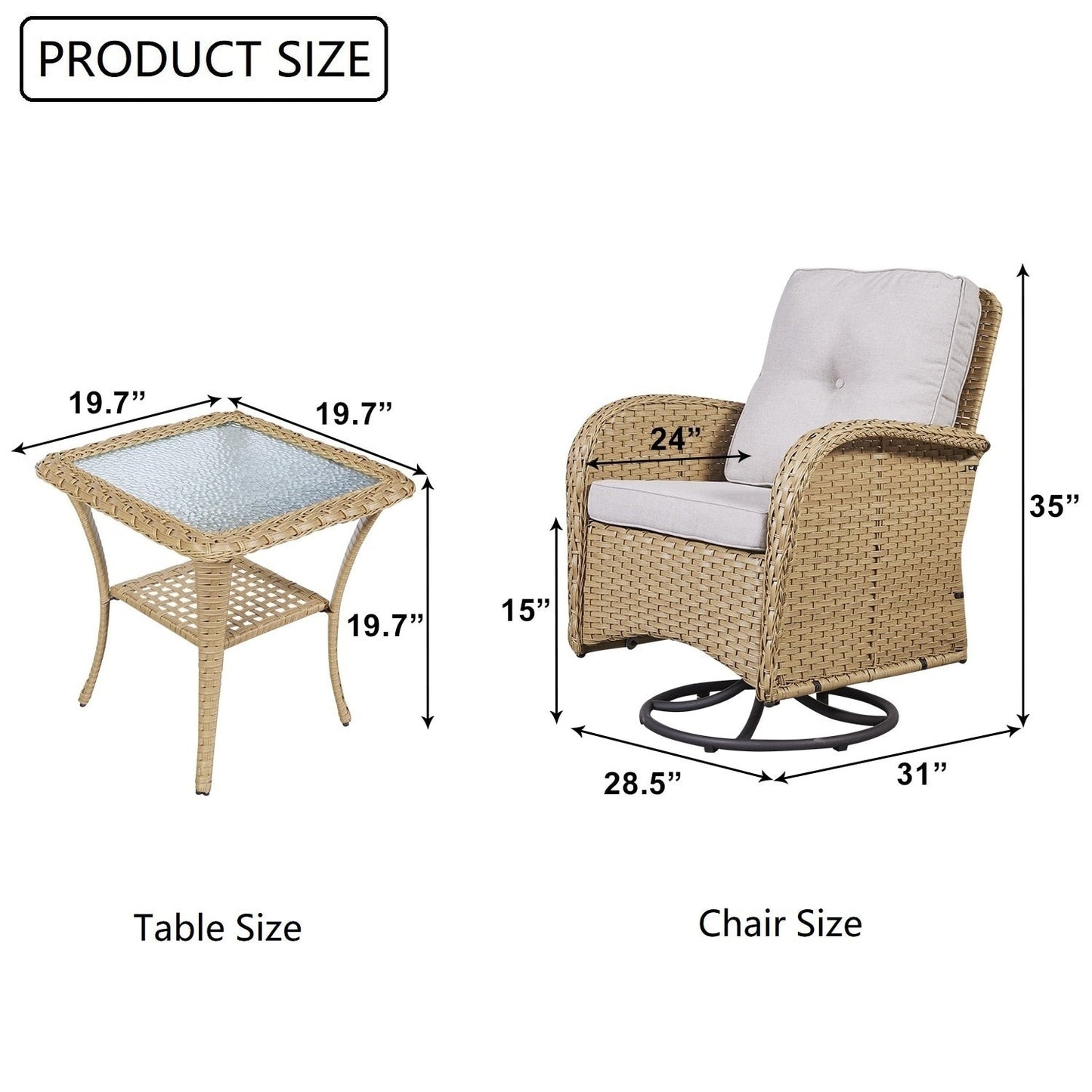 Set di mobili da esterno da 3 pezzi con sedia girevole e tavolo da giardino Gymojoy