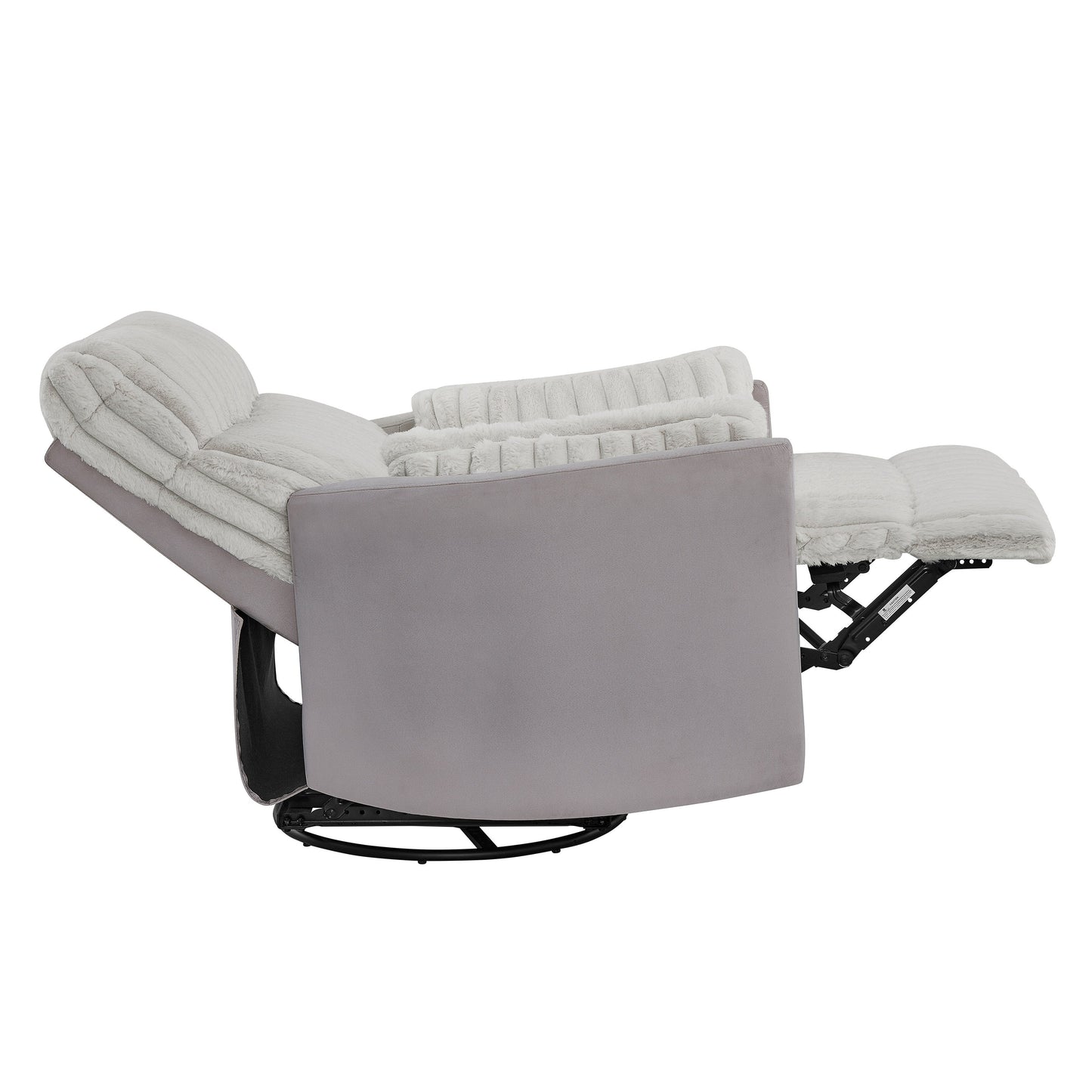 Poltrona reclinabile girevole con rotazione a 360° e reclinazione manuale - Ampia seduta in peluche, braccioli con cuscino, molle insacchettate/sinuose