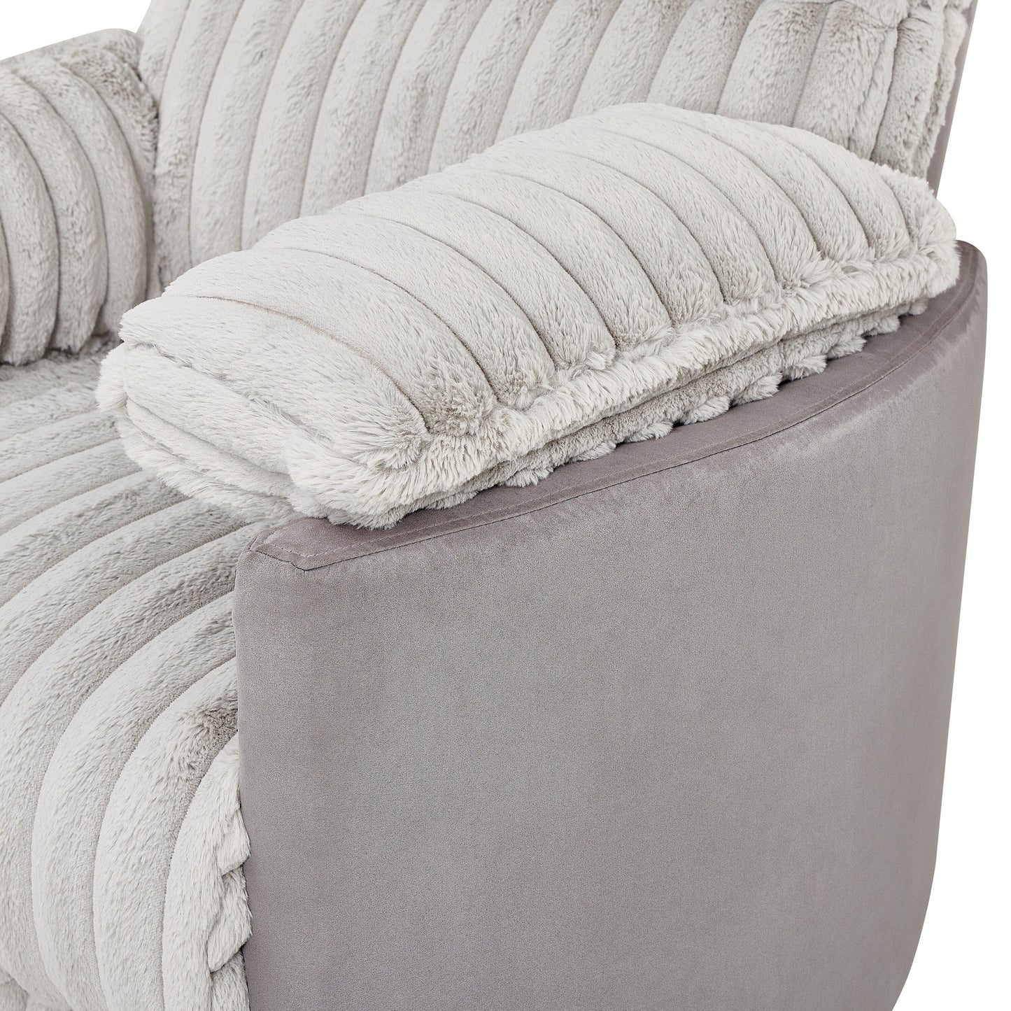 Poltrona reclinabile girevole con rotazione a 360° e reclinazione manuale - Ampia seduta in peluche, braccioli con cuscino, molle insacchettate/sinuose