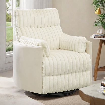 Poltrona reclinabile girevole con rotazione a 360° e reclinazione manuale - Ampia seduta in peluche, braccioli con cuscino, molle insacchettate/sinuose