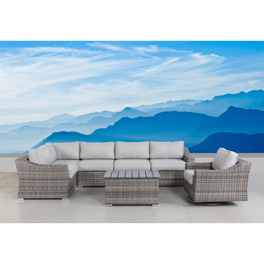 Gruppo di sedute componibili girevoli a dondolo grigio da 7 pezzi con cuscino