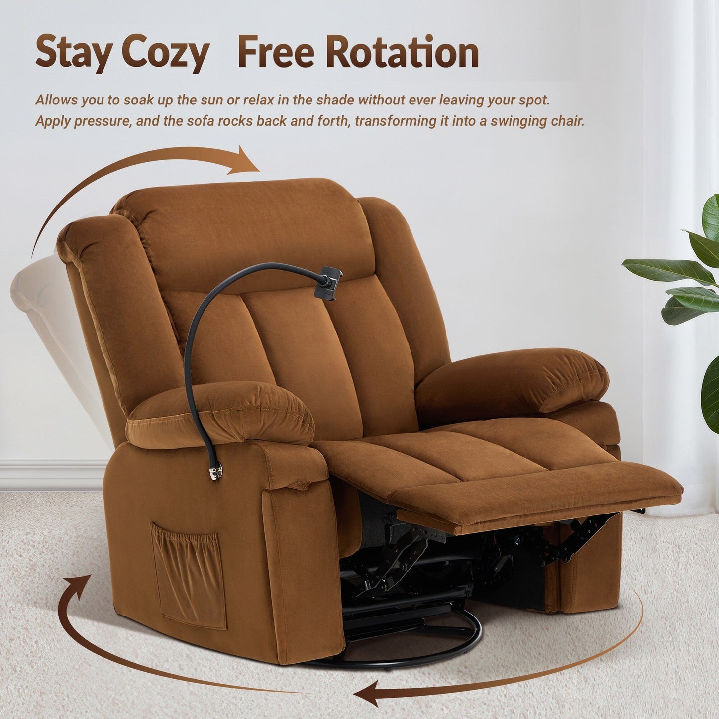 Poltrona reclinabile girevole con massaggio, riscaldamento e supporto per telefono: ideale per soggiorno, ufficio, camera da letto