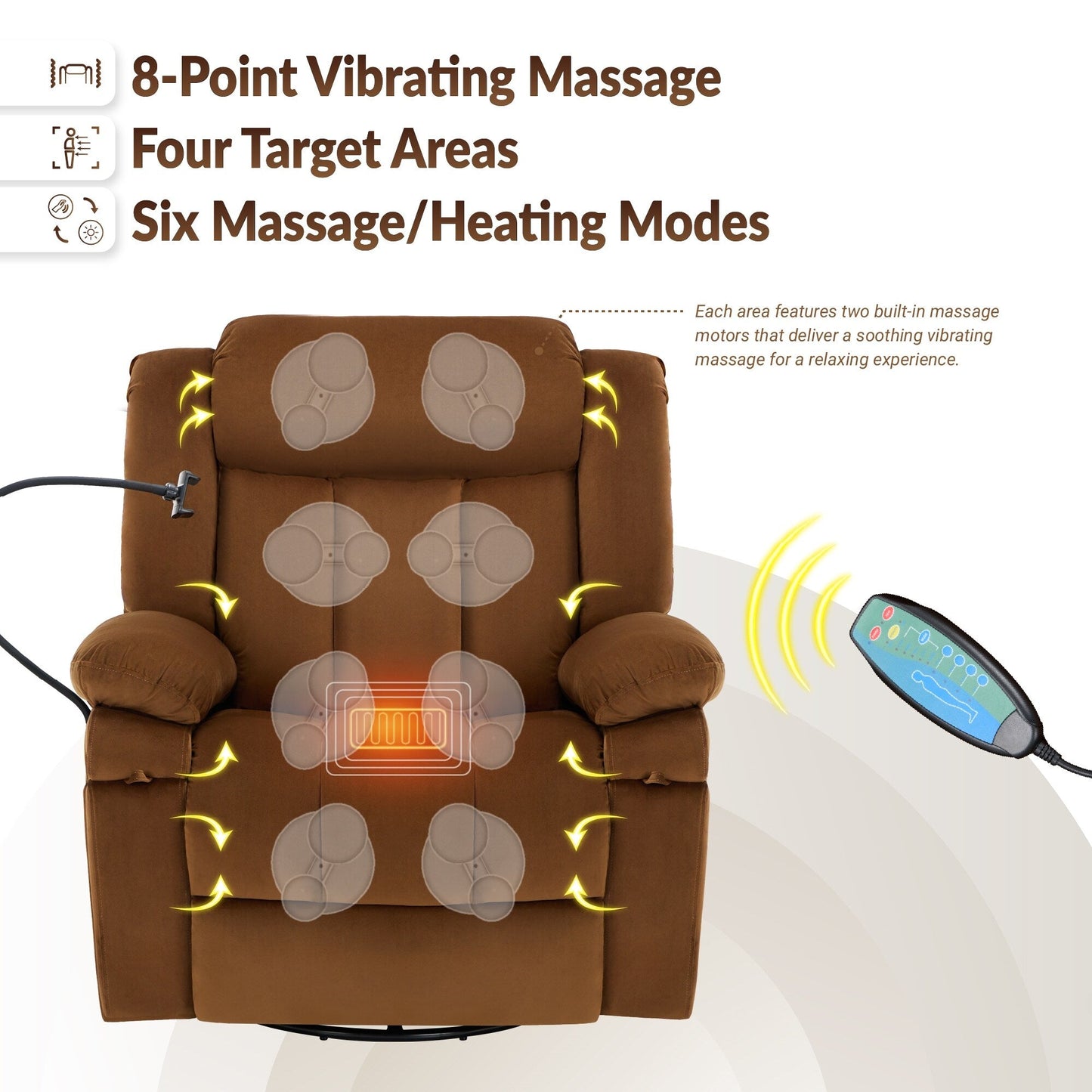 Poltrona reclinabile girevole con massaggio, riscaldamento e supporto per telefono: ideale per soggiorno, ufficio, camera da letto