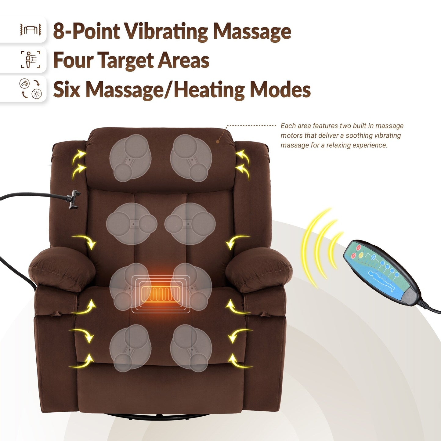 Poltrona reclinabile girevole con massaggio, riscaldamento e supporto per telefono: ideale per soggiorno, ufficio, camera da letto