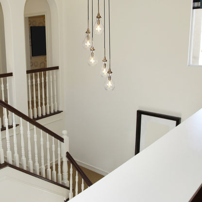 Lampadario moderno a goccia in vetro Synia a 5 luci per ingresso, scale e soffitti alti - D15'' x H18,2-74,2''