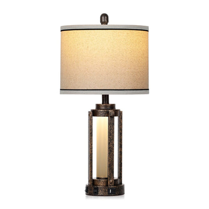 Lampade da tavolo in metallo nero oro vetro opaco cilindro romano luce notturna 2 in 1 (set di 2) - 12'' x 12'' x 25'' (L x P x A)